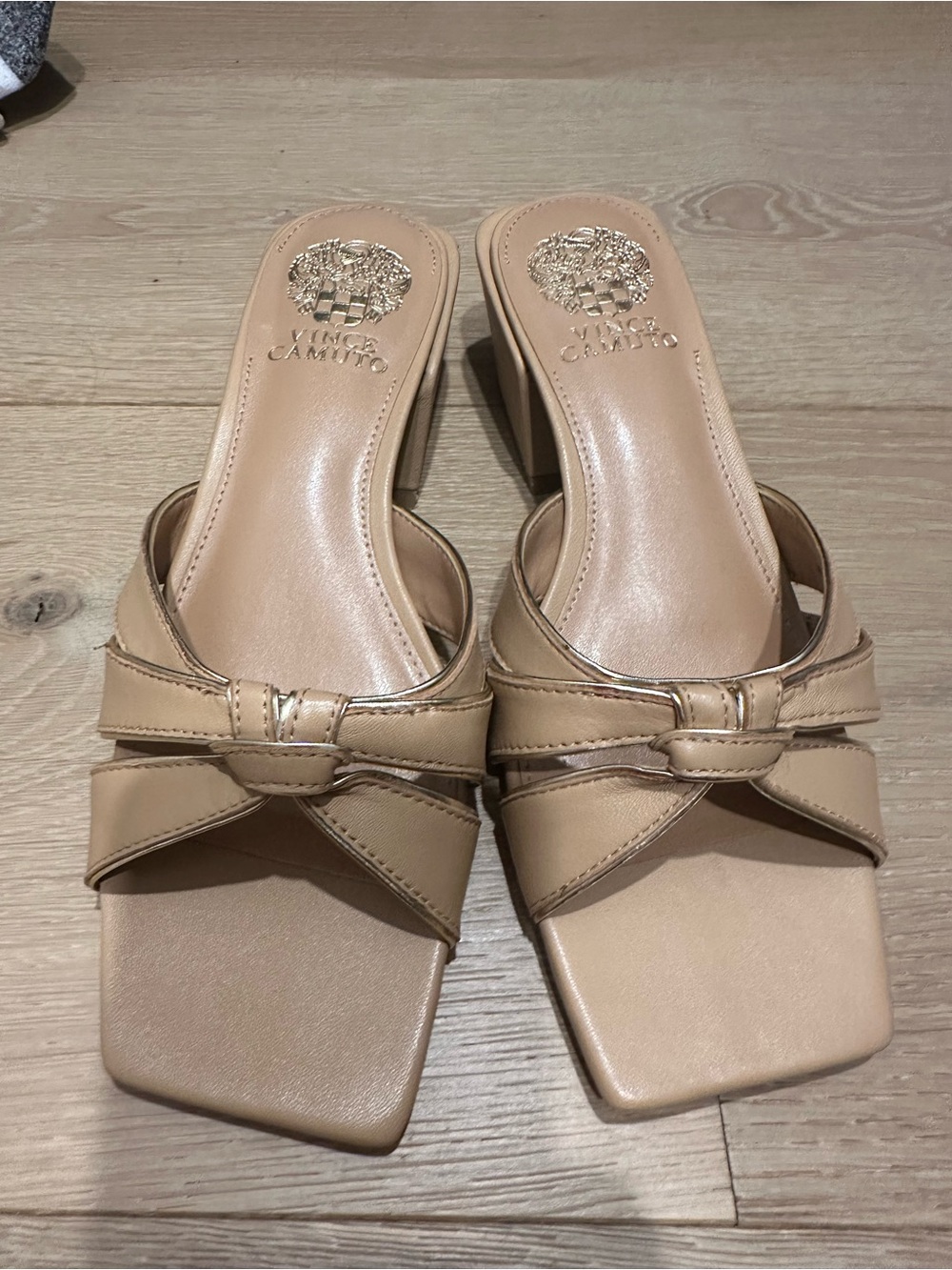 Vince Camuto Tan Knot Leather Mule Heels